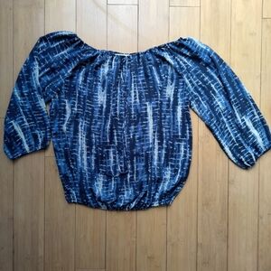 Veronica M Blue Tie-Dye Off-Shoulder Women's Blouse Size Small 3/4 Sleeve